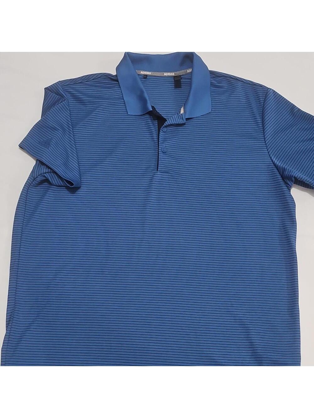 adidas Polo Men’s L‎ Blue Striped Knit Short Sleeve Logo Button Collared 0135